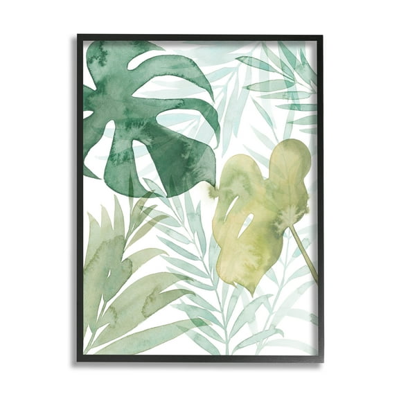Layered Tropical Botanical Leaves Botanical & Floral Graphic Art Black Framed Art Print Wall Art