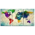 thumbnail image 2 of Original by BoxColors LARGE 30"x 60" 3 panels 30x20 Ea Art Canvas Print Watercolor Multi color green yellow blue Map World Push Pin Travel Wall home decor (framed 1.5" depth) M1805, 2 of 6