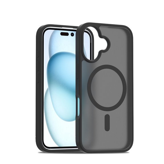 Decase Skin-Feel Anti-Scratch PC TPU Case for iPhone 16,Compatible with Mag-Safe,Translucent Matte Drop Proof Phone Case,Rugged Back Cover for iPhone 16 Case,Black