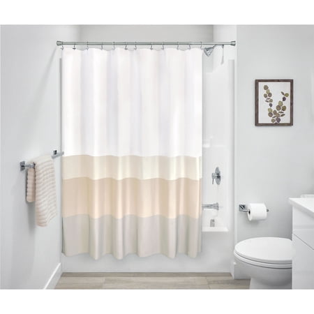 iDesign Gradient Stripe Polyester Shower Curtain, 72" x 72", Cashmere/Gray