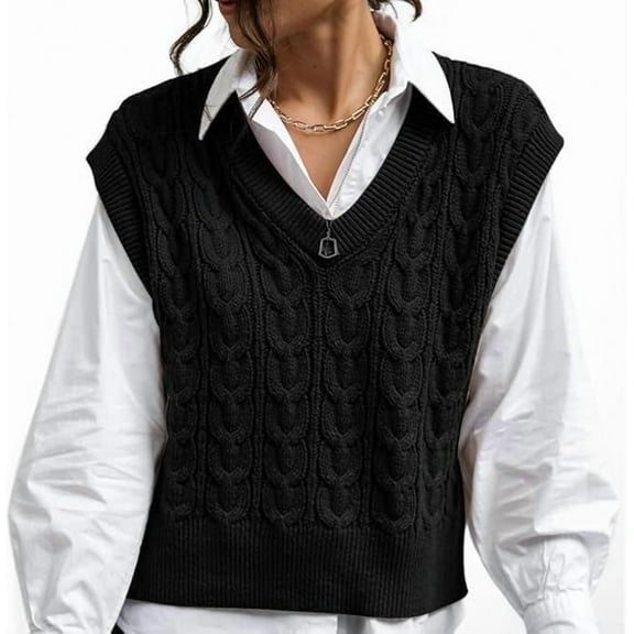 Sweater Vest for Women V Neck Sleeveless Casual Pullover Tops Womens Cable Knit Sweater Vest Crop Sweaters Vests