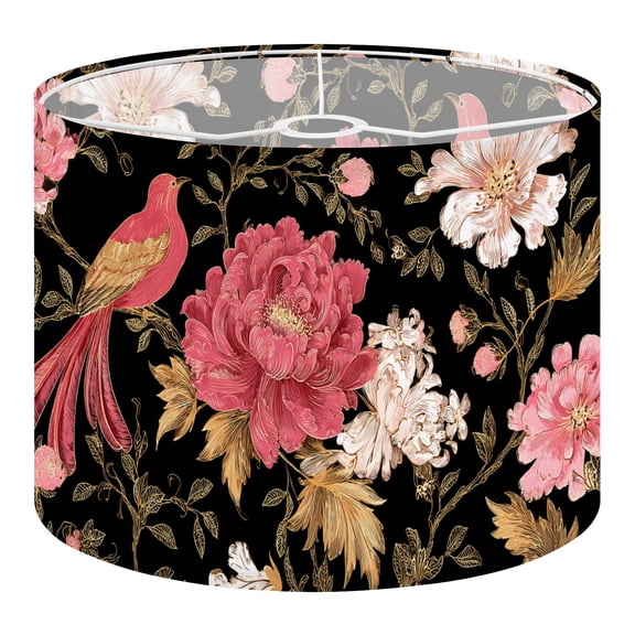 Linen Drum Lampshades Peonies pheasants Floral vintage seamless flowers birds 13"x13"x10" Light Shade for Table Lamps Floor Lamp Shades Lampshade Replacement Assembly Required