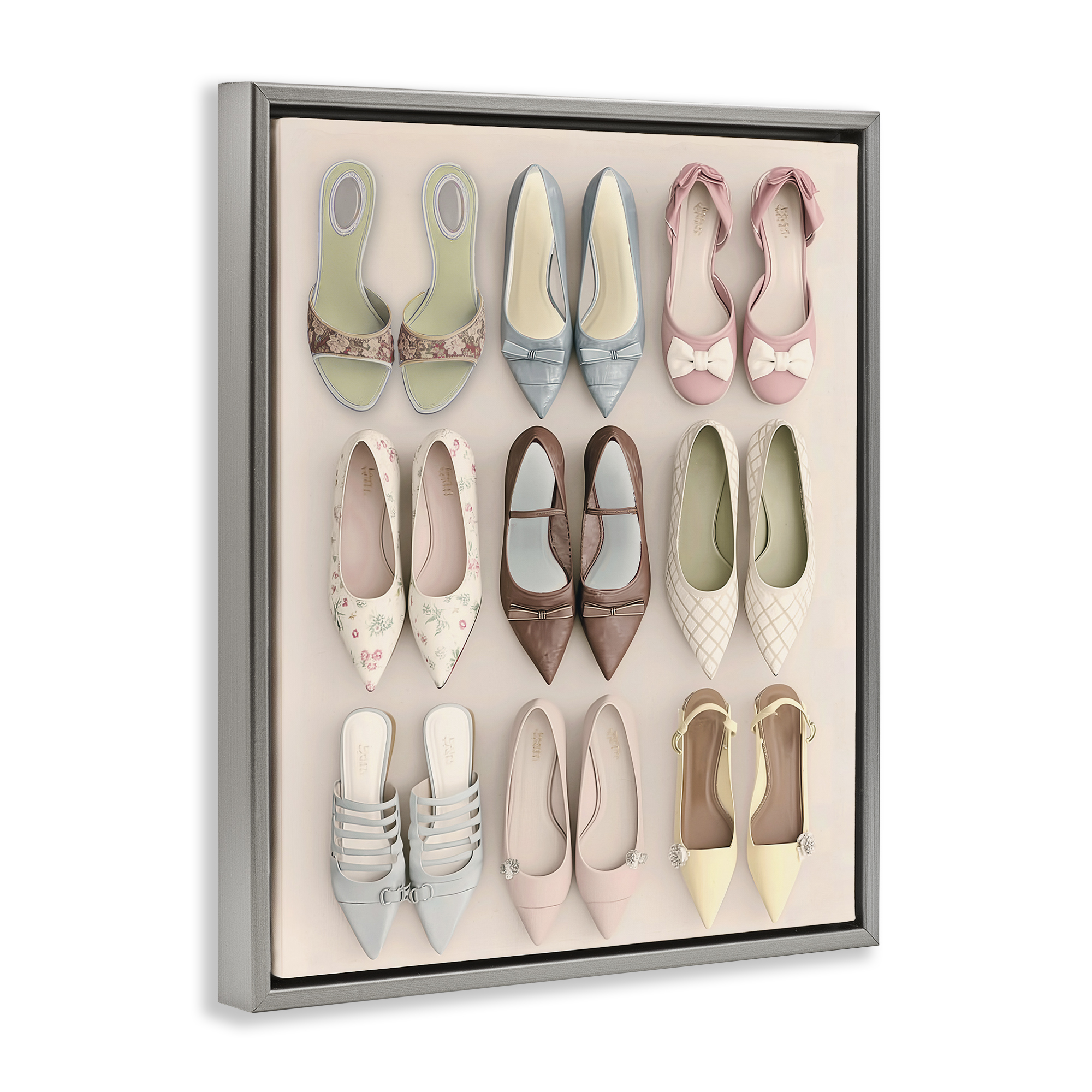 Beatrice's Closet Shoes Gray Framed Floater Canvas Wall Art, design by Annabelle Hall