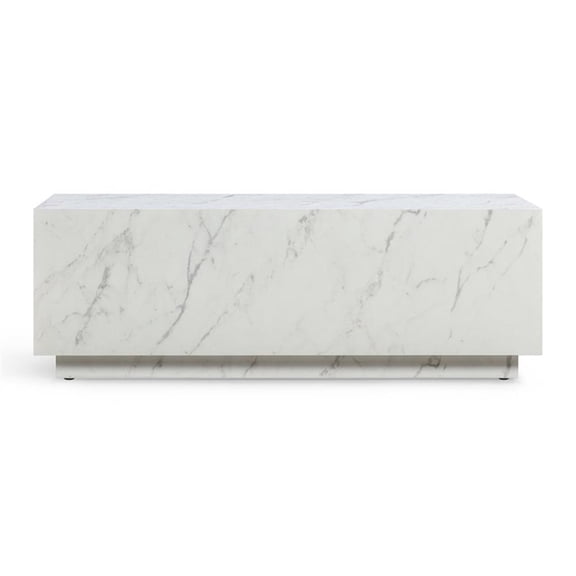 Pemberly Row Contemporary Accent White Finish Marble Coffee Table