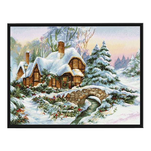 Cuadros Decorativos Full Cross Stitch Handcraft 11CT Stamped Winter Cabin Costura Adorno para el hogar DQrwqpou Nuevos Originales