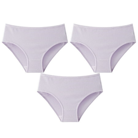 Scyoekwg Women s Underwear Bikinis Briefs Solid Color Ladies Panties Fashion Hipster Panties Mid Waisted Breathable Bikini Underwear Knickers Underpants Pack of 3(Purple XL)
