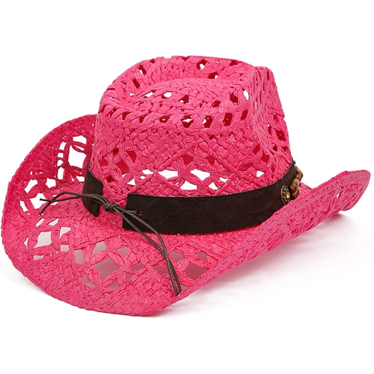 Straw Cowboy Hat W/Vegan Leather Band & Beads, Shapeable Brim Vamuss Straw Cowboy Hat W/Vegan Leather Band & Beads  main image 4