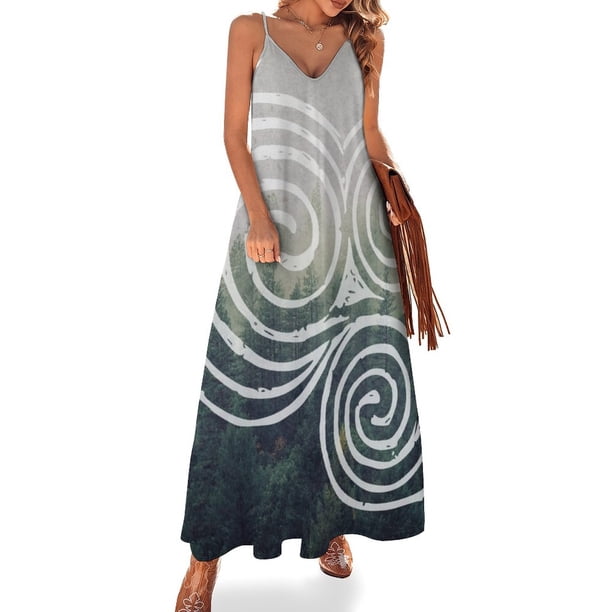 Vestido sin mangas con símbolos celtas y triple espiral de piedra de entrada de Newgrange, triskelion celta, vestido elegante de lujo para mujer
