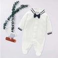 thumbnail image 2 of Mercatoo Toddler Baby Boys Girls Navy Clothes Set Long Sleeved Bow Lapel Romper for 1 to 16 Months Cute Fall Winter Outfit, 2 of 6