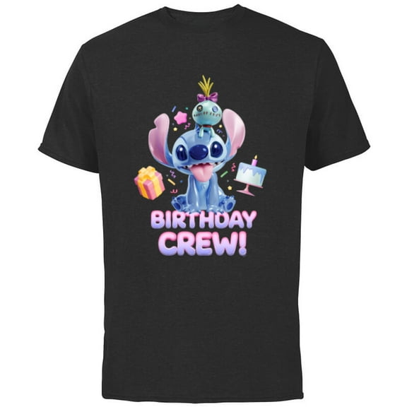 Disney Lilo & Stitch with Scrump Big Shiny Birthday Crew - Short Sleeve Cotton T-Shirt for Adults - Customized-Black