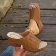 thumbnail image 2 of Slippers for Women Wedge Casual Versatile Open Toe Slip-on Peep Toe Slides Women Footwear Causal Summer Dressy Beach Shoes Brown 8.5, 2 of 5