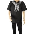 thumbnail image 2 of Men 2pc Stacy Adams leisure suit Linen Cotton With Embroidery 3668 Black White, 2 of 4