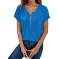 thumbnail image 3 of Plus Size Womens Tops 1/4 Zip Up Short Sleeve Tunics Royal Blue M, 3 of 6