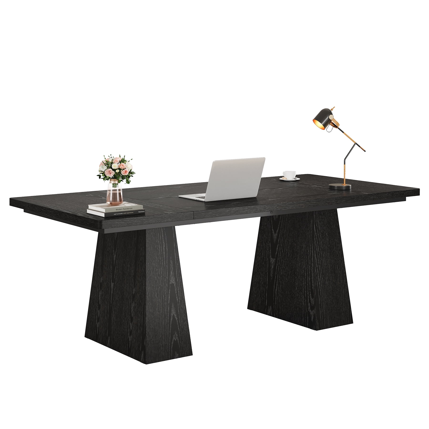 Fnova 63" Home Office Computer Desk, Black Modern Executive Desk, Writing Desk, Easy to Assemble