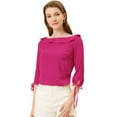 thumbnail image 1 of Blusa de lunares Allegra K Media Manga Cuello con Volantes Rosa Caliente M, 1 of 5