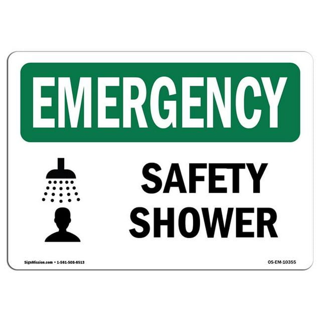 SignMission OS-EM-A-1218-L-10355 12 x 18 in. OSHA Emergency Sign - Safety Shower