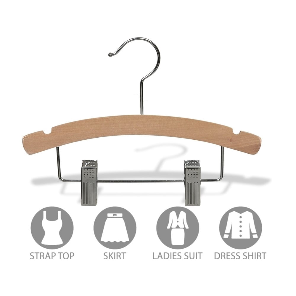 International Hanger Wooden Kid's Combo Hanger, Natural Finish with Chrome Hardware, Box of 50