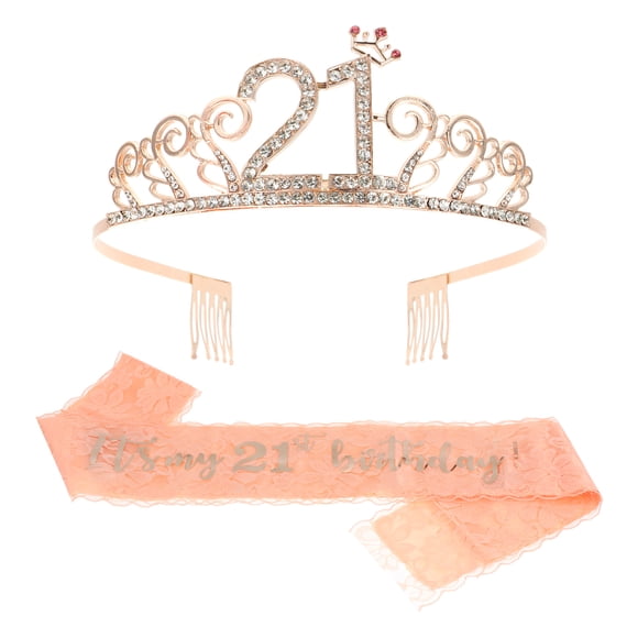 2 diademas con forma de corona y faja con estampado de letras para fiesta de cumpleaños, decoración para niña
