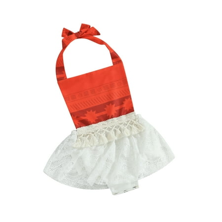 

Toddler Baby Girl Romper Jumpsuit Lace Patchwork Sleeveless Tie-up Halterneck Ruffled Bodysuit Summer Outfit Clothes