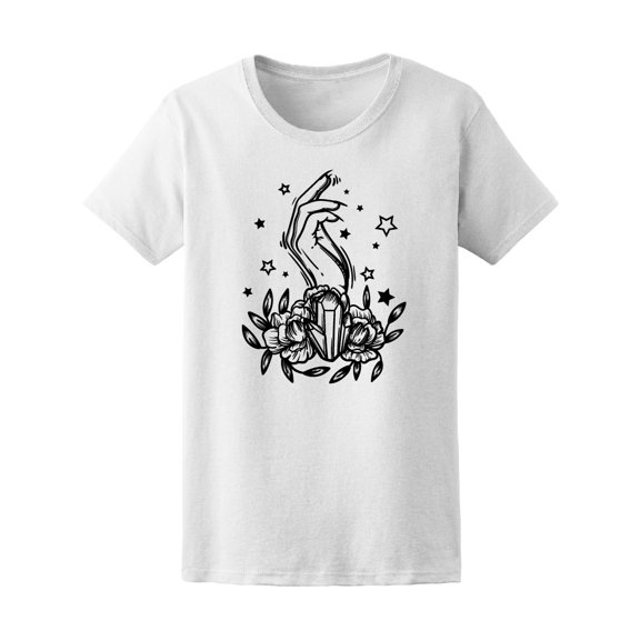 Grunge Hand, Crystal And Flowers T-Shirt Women -Image by Shutterstock, Female XX-Large