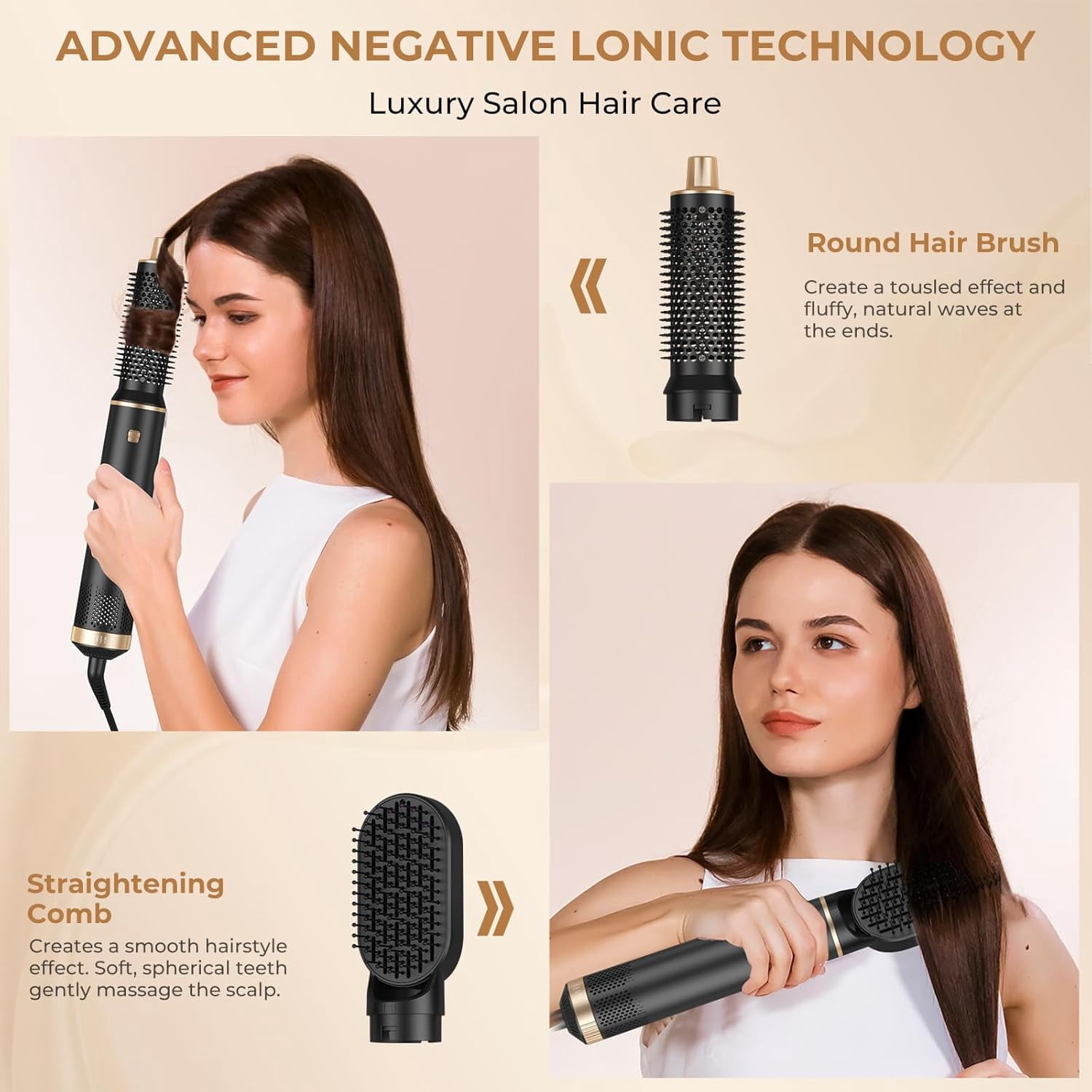 CNV All-in-One Hair Styler Kit, Automatic Curling Iron + Straightener Comb, Ionic Tech, Auto Shut-Off, Perfect for Curls & Waves