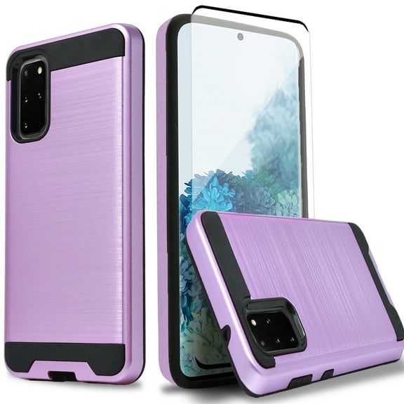 Samsung Galaxy A51 5G Case, 2-Piece Style Hybrid Shockproof Hard Case Cover with [Tempered Glass Screen Protector] Hybird Shockproof (Purple)