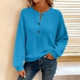 thumbnail image 2 of Hueook Womens Shirts Henley Women's Casual Loose Fashion Solid Color Long-Sleeved Pullover Top Blue L, 2 of 9