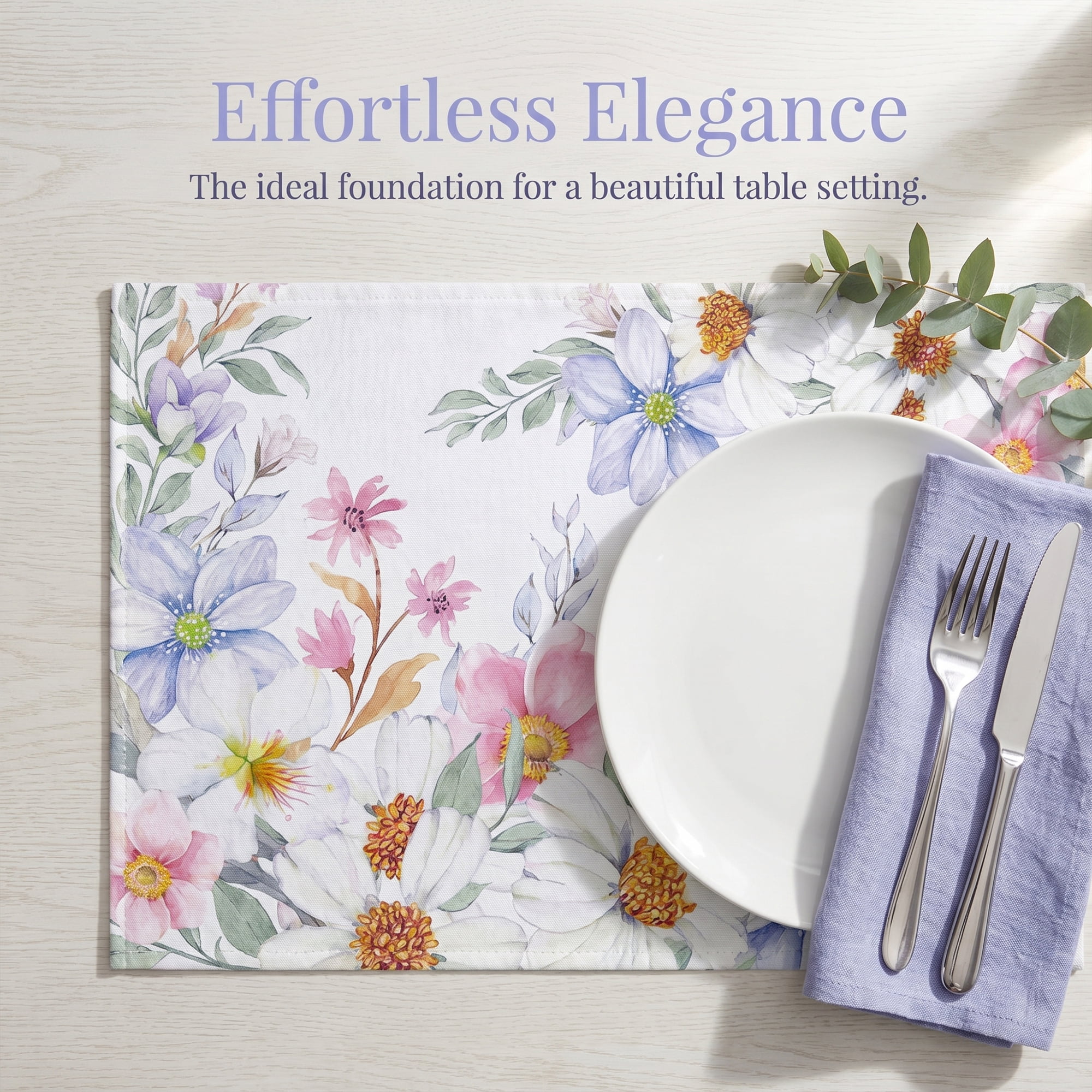 Unique Bargains Durable Farmhouse Placemats Set of 6 Linen Placemats Flowers E 18*12in