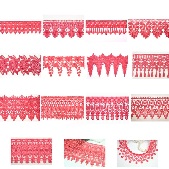 3",4", 4.5",4.75",5", 5.75",5 1/8", 6",7.5" Embroidered Coral Venice Lace Trim