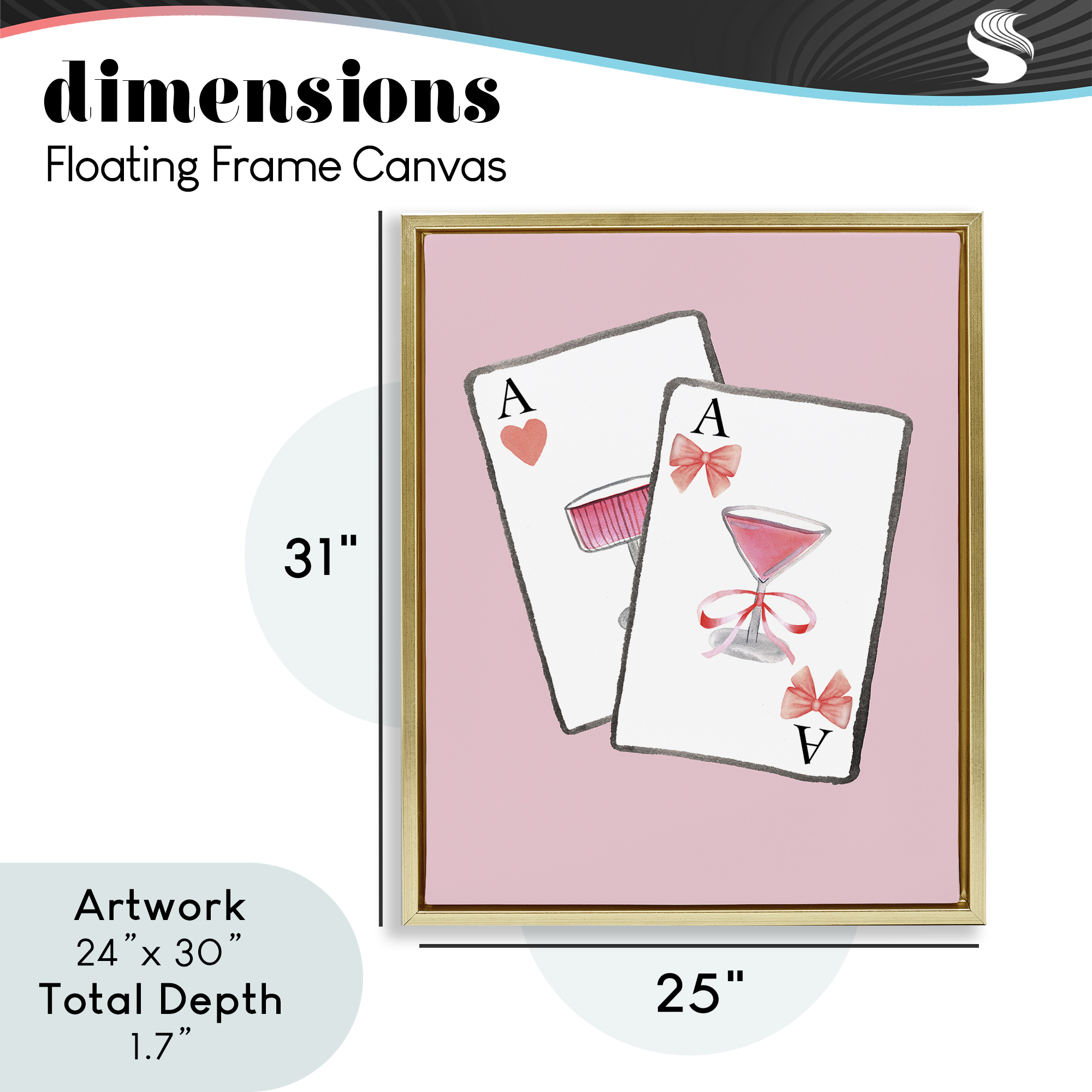 Cocktail Aces Cards Gold Framed Floater Canvas Wall Art, design by Nina Jacobs