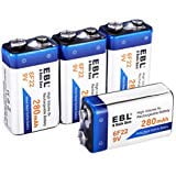 EBL 9V Rechargeable Batteries NiMH Everyday 280mAh 9V Battery for Smoke Alarm Detector, 4-Packs
