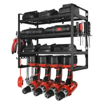 KFFKFF Wall-Mounted Power Tool Organizer, 4-Tier Storage Rack with Drill Slots, Tool Holder and Storage Shelf with Screwdriver Slot, Ideal for Garage, Workbench, and Workshop