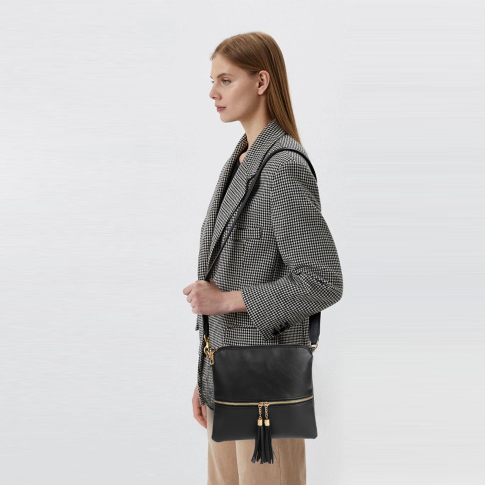 TSV Crossbody Bag for Women, PU Leather Shoulder Bag with Adjustable Strap, Ladies Large Capacity Tote Bag, Black - image 5 of 8
