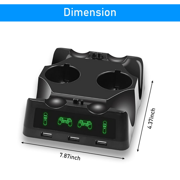 Ejendomsret lidelse Telemacos 4-in-1 Controller Charging Dock Station Stand for Playstation PS4/MOVE/PS4  VR Move, EEEkit Quad Charger for PS4 Move Controller and VR Move, Black -  Walmart.com
