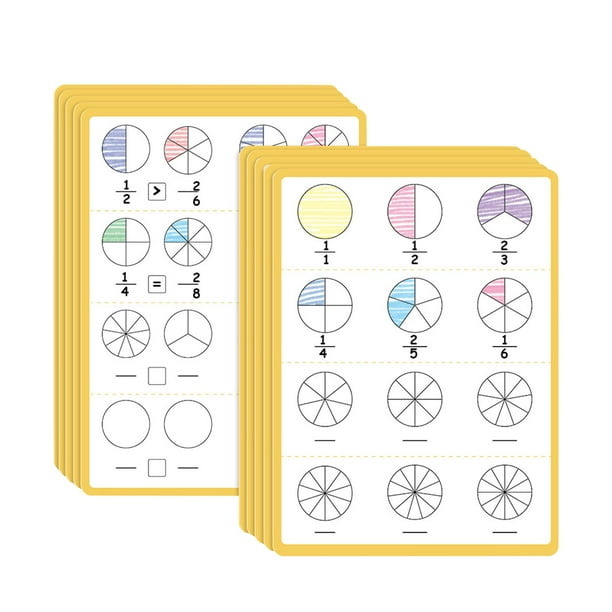 Hojas de borrado en seco de fracciones, 10 hojas, regalo, material didáctico interactivo, juguete educativo, materiales manipulativos de matemáticas