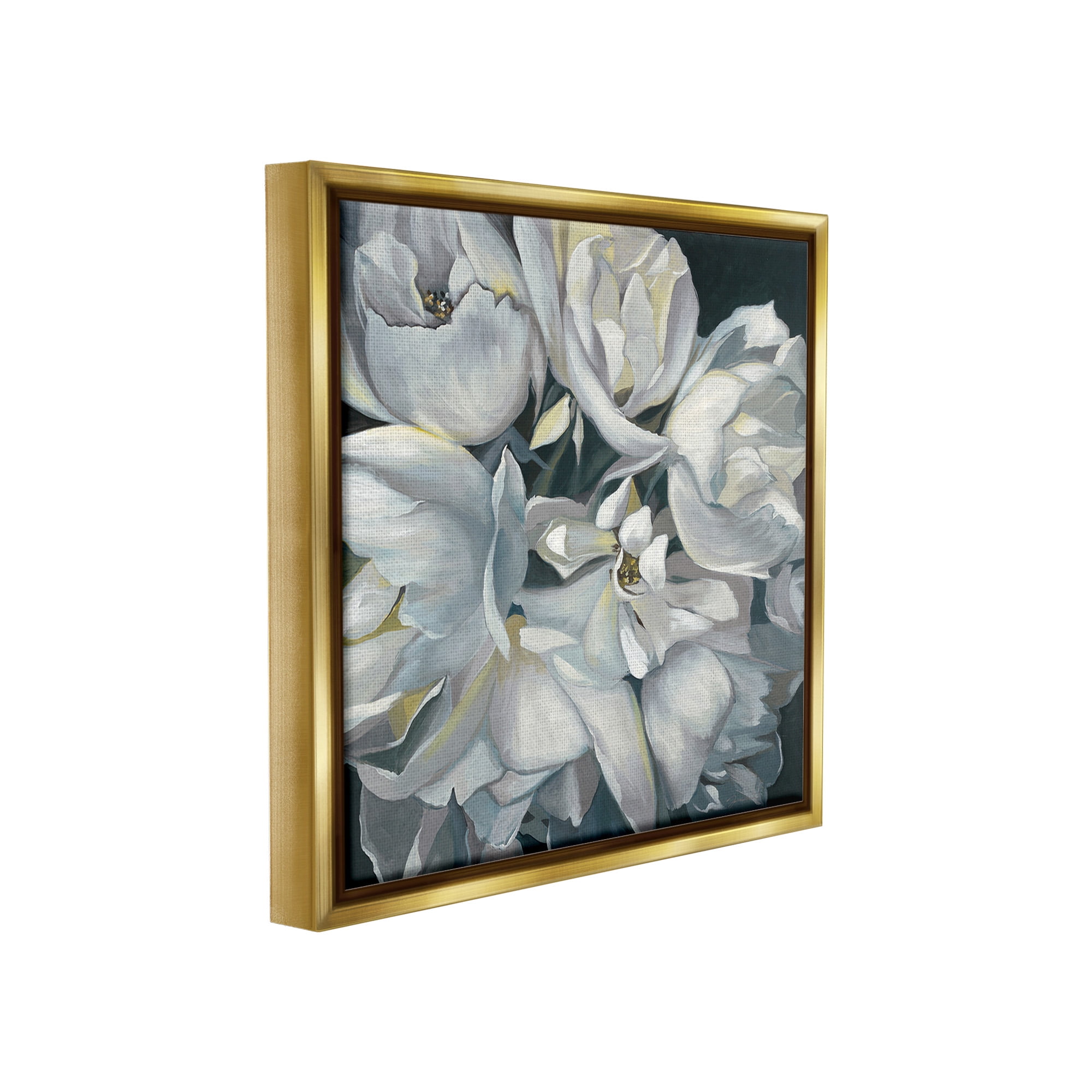 Stupell Industries Traditional Grey Blossom Botanical & Floral Painting Gold Floater Framed Canvas Art Print Wall Art, 18 x 18