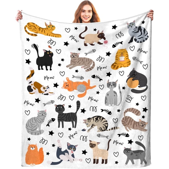 Cute Cat Blanket Animals Pet Pattern Gifts for Cat Lovers Soft Lightweight Flannel Throw Blankets for Kids Adults 50"x40"