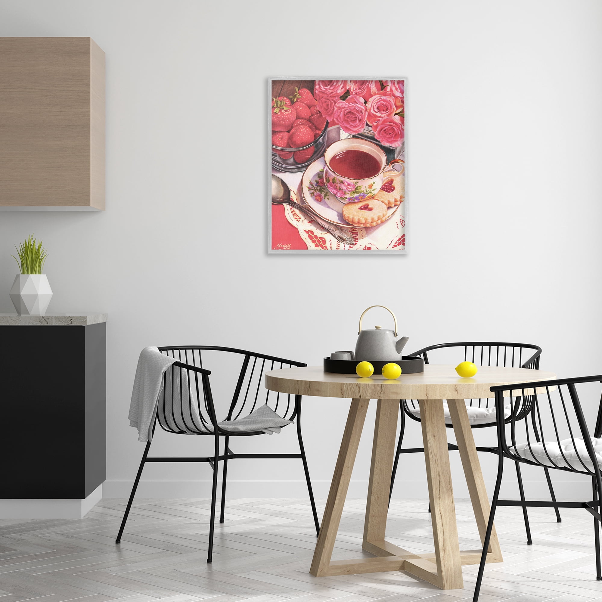 Stupell Industries Valentine's Day Tea Food & Beverage Painting Gray Framed Art Print Wall Art, 24 x 30