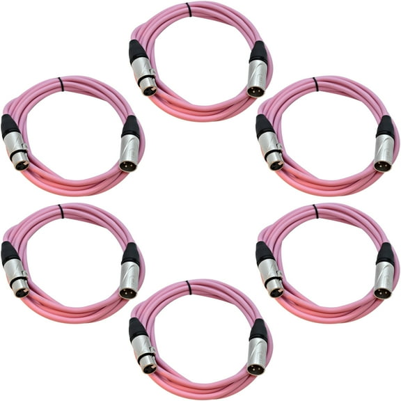 Seismic Audio 6 Pack of 10 Foot Pink XLR Patch Cables Microphone Cords - 3 Pin XLRM to XLRF - SAXLX-10Pink-6Pack