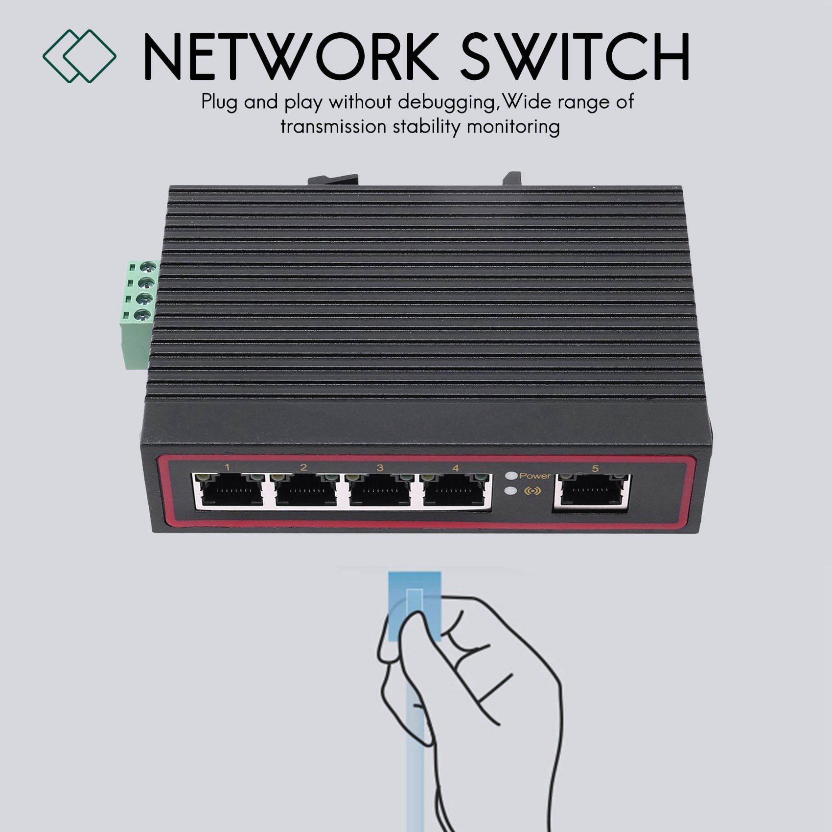 5-Port RJ45 10/100M Ethernet Desktop Switch Network Laptop DIN Rail Type