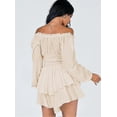 thumbnail image 2 of Women's Off Shoulder Long Sleeve Ruched Playsuit Ruffle Hem Jumpsuit Jumpsuit, 2 of 4