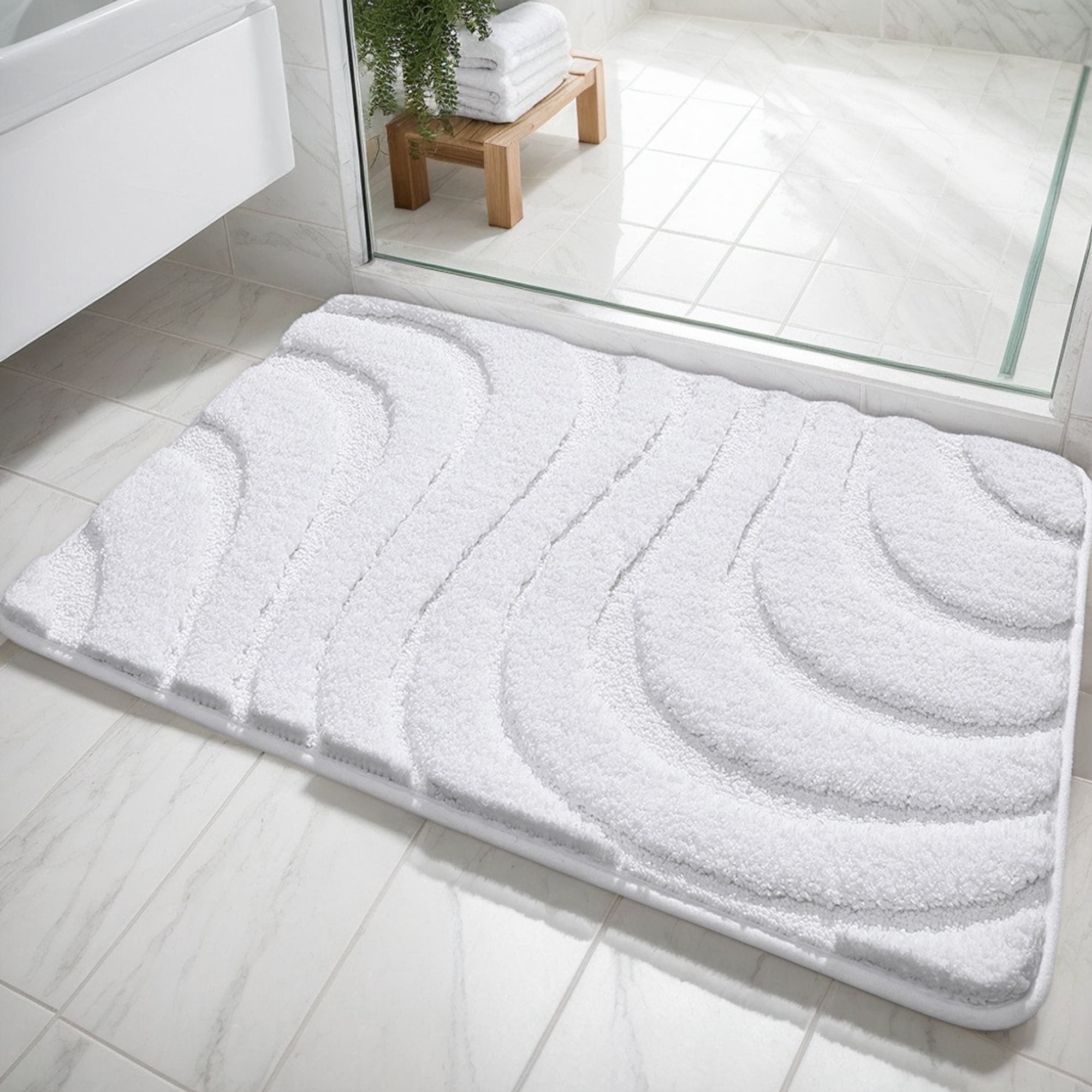 Unique Bargains 2 Pcs Geometry Absorbent Bathroom Rug White/Brown 16" x 24"