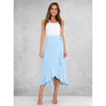 thumbnail image 4 of Womens One-Piece Wrap Tie Waist Solid Color Irregular Hem Chiffon Midi Skirt Elegant Flowy Blue M, 4 of 8