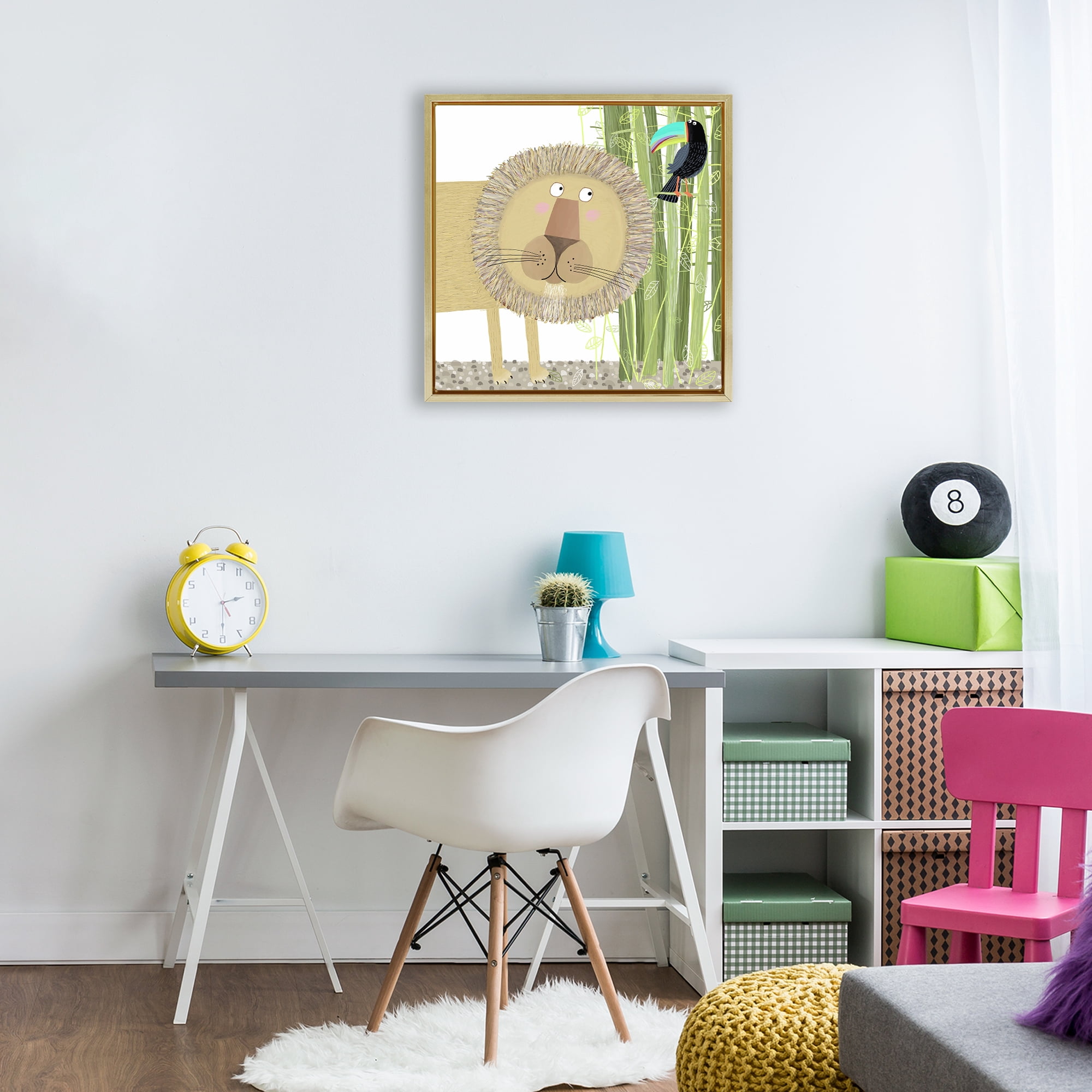 Stupell Industries Lion with Bamboo Trees & Toucan Gold Framed Floater Canvas Wall Art, design by Carla Daly