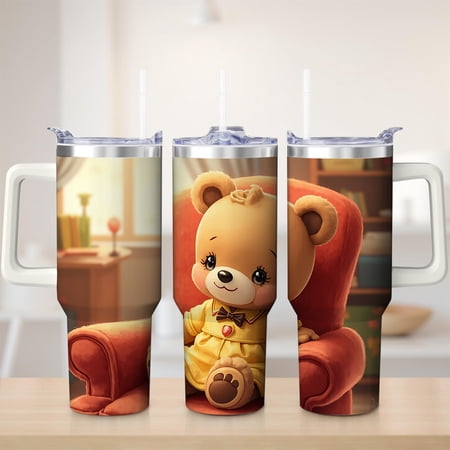 Cute Teddy Bear Sitting on Chair Stainless Steel Tumbler 30oz