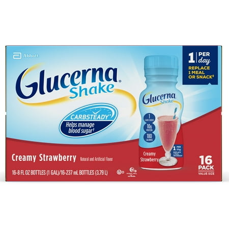 Nutritional Value Pack - Glucerna Diabetes Nutritional Shake Creamy Strawberry To Help Manage Blood Sugar 8 fl oz Bottles (Pack of 16)