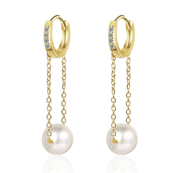 Gold Faux Pearl Chain Drop Hoop Earrings for Women Cartilage Cubic Zirconia Pearls Small Huggie Hoops Dangle Earring