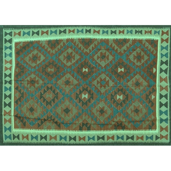 Ahgly Company Machine Washable Indoor Rectangle Oriental Turquoise Blue Traditional Area Rugs, 3' x 5'