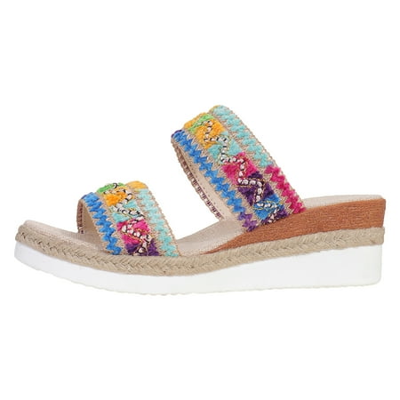 

Fandiiiii Sandals Women Shoes Fashion Ladies Summer Casual Colour Blocking Bohemian Style Weaving Thick Bottom Slope Heel Large Size Sandals Slippers
