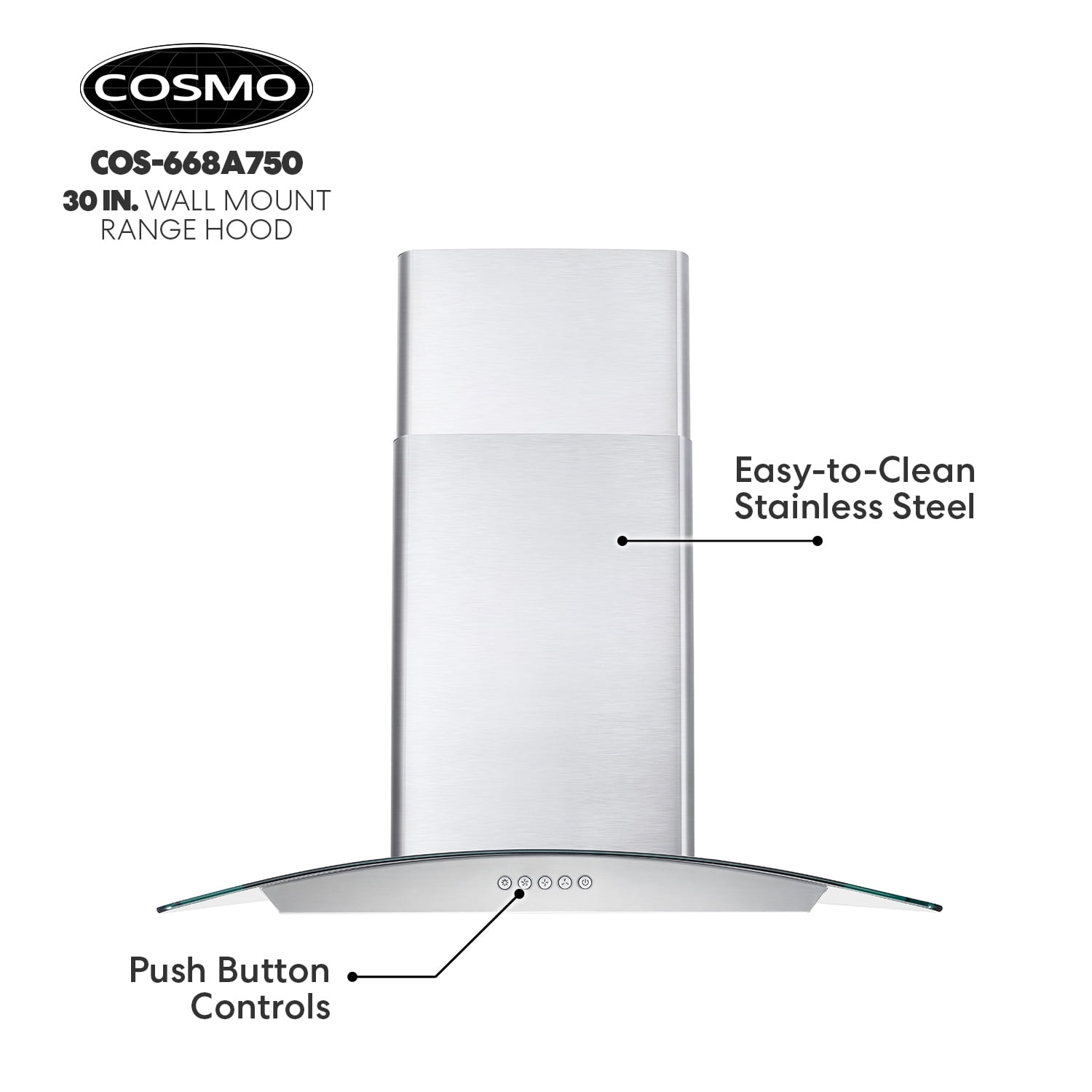 Cosmo 30 in. Ducted Wall Mount Range Hood in Stainless Steel with LED Lighting and Permanent Filters